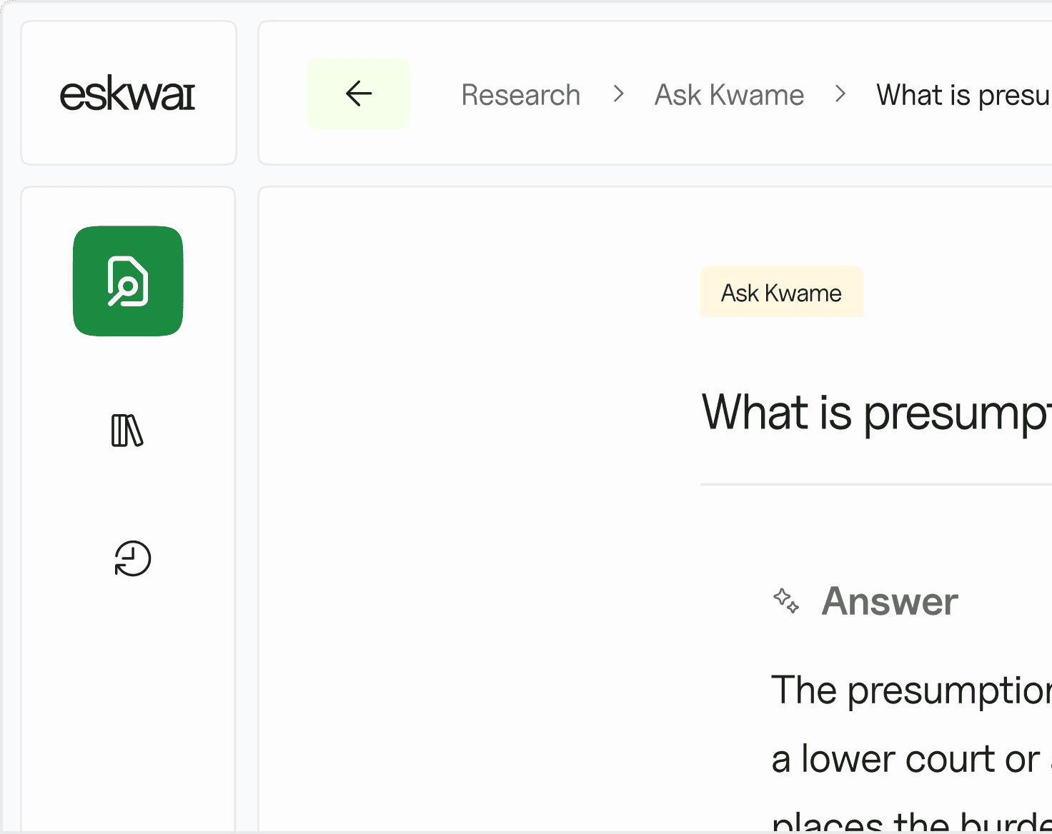Eskwai app legal Research example