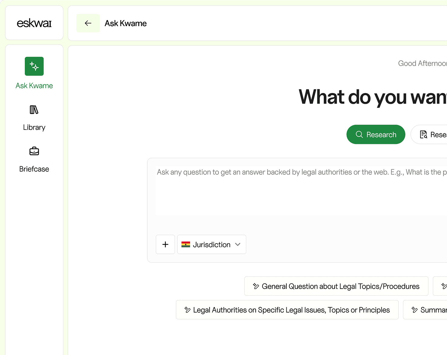 Eskwai app legal Research example